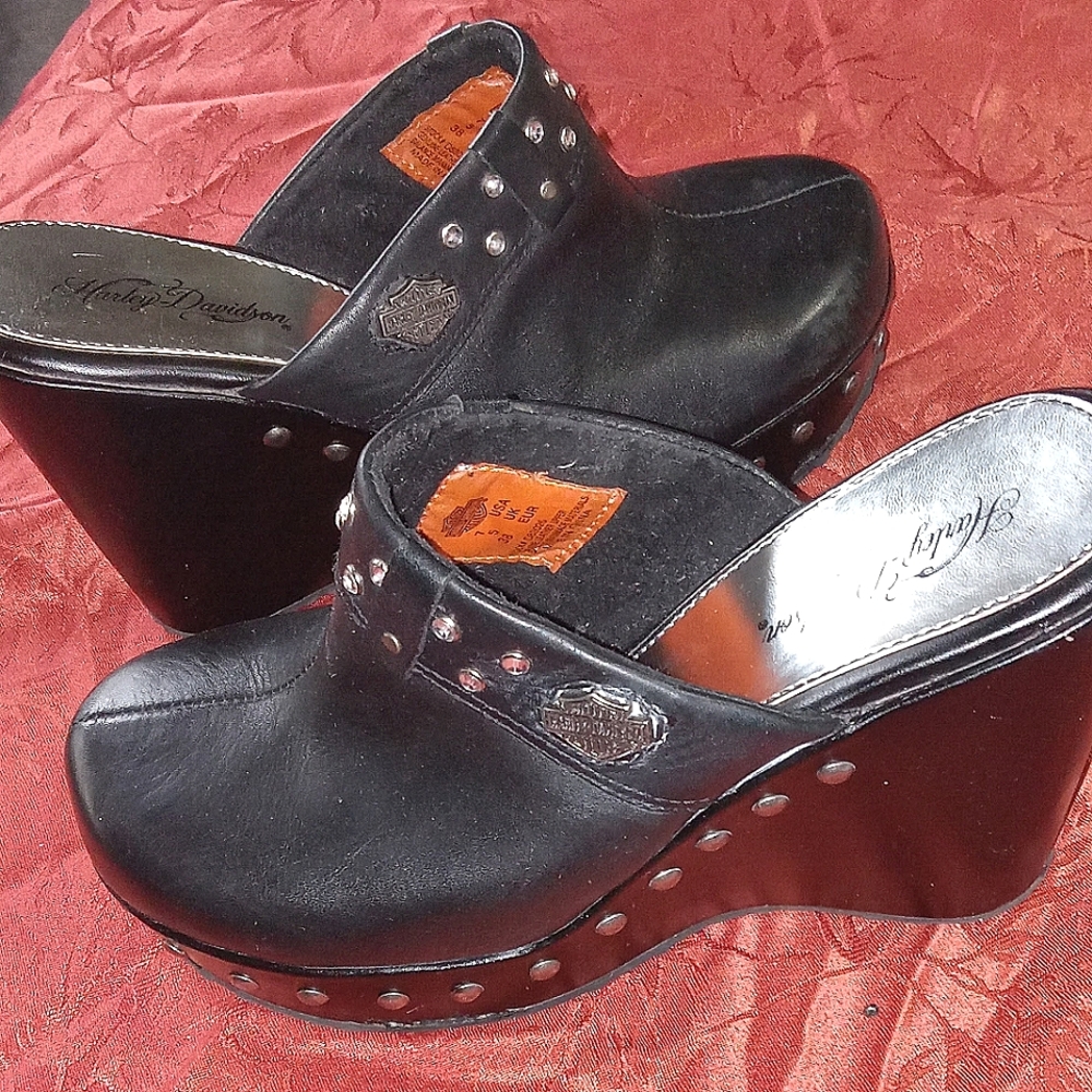 Harley Davidson "Coral" Wedge Clogs Women's Size 7
